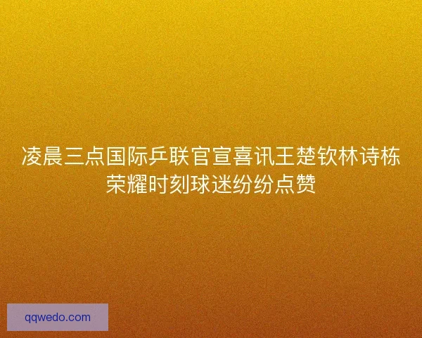 凌晨三点国际乒联官宣喜讯王楚钦林诗栋荣耀时刻球迷纷纷点赞